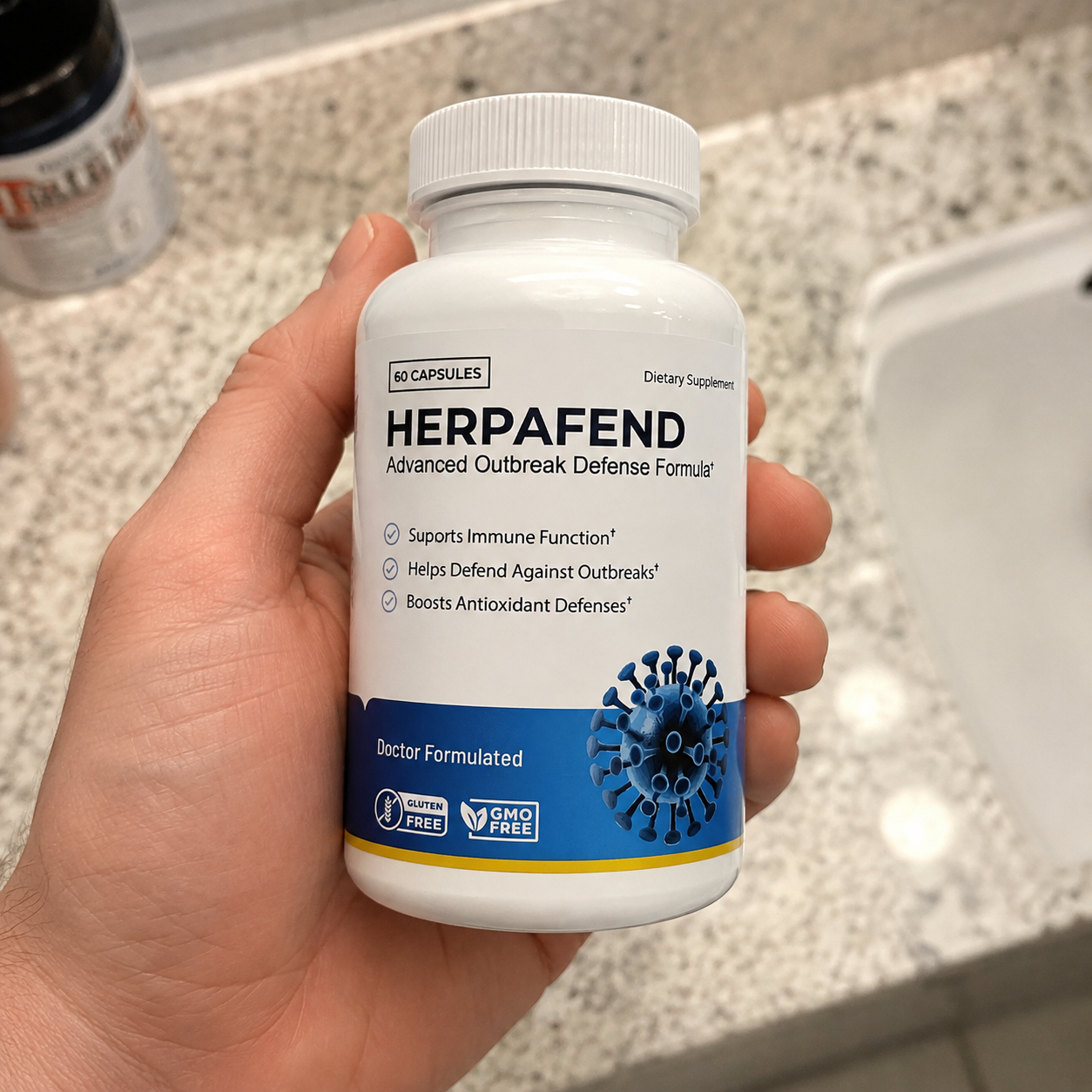 Herpafend supplement bottle